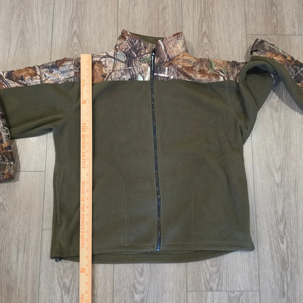 Realtree Mens Fleece Jacket XL Full Zip Camo Olive Green Mock Neck Hunting Coat